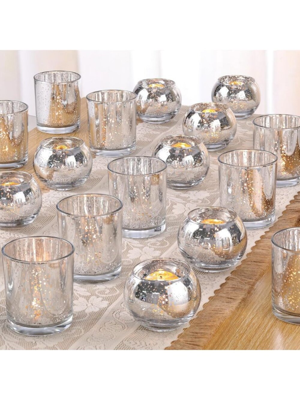 30 Assorted Silver Votive Candle Holders - Elegant Table Decor for Events